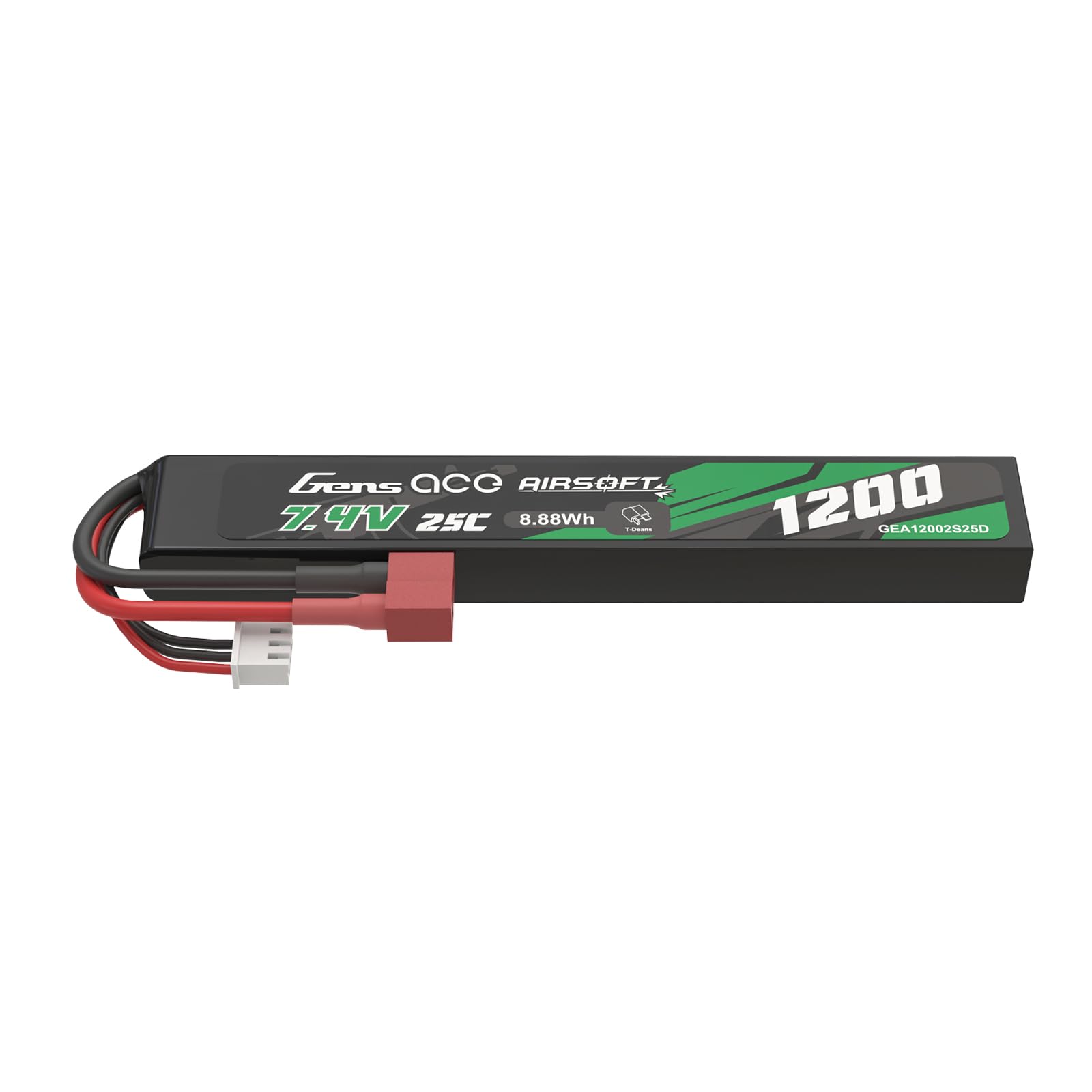 Gens Ace 2S 7,4V 1200mAh 25C Batterie LiPo avec Connecteur T-Plug (Deans), Batterie Rechargeable pour Modélisme et Loisirs, Format Stick Ultra-Mince