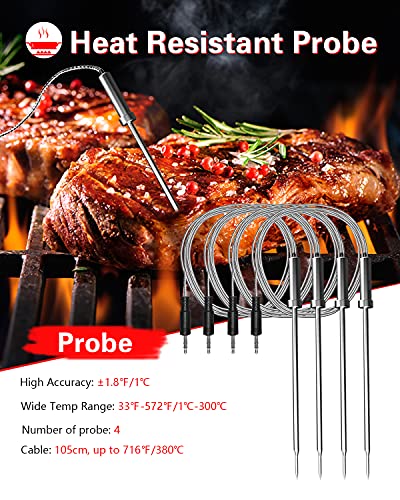 Bfour Wireless Grill Thermometer, Bluetooth Meat Thermometer, Digital Bbq Meat Thermometer For Grilling Smoker Oven Kitchen Food, Smart App Alarm Monitor Instant Read With 4 Stainless Steel Probes #TOP5