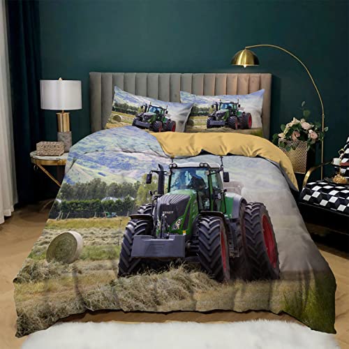 Linfye Parure de lit 135 x 200 cm Tracteur Housse de couette avec fermeture éclair 3 pièces Housse de couette douce et agréable en microfibre + 2 taies d'oreiller 80 x 80 cm Cover