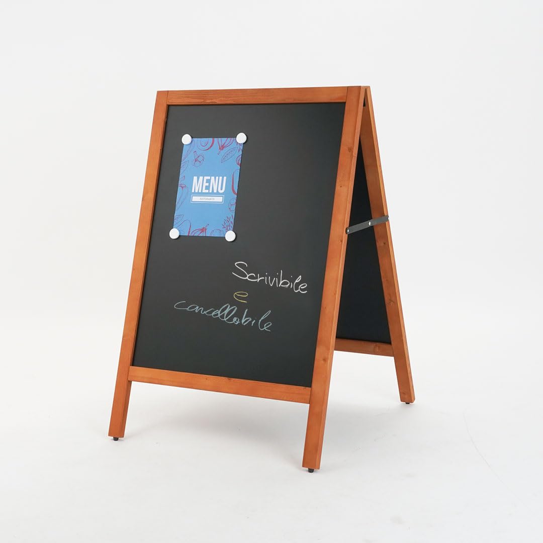 Danieli Store | Pizarra Caballete para Menú de Restaurante Exterior Magnética Escribible con Tizas y Rotuladores de Tiza Líquida | Pizarra Negra y Caballete de Madera para Bares y Locales (60x78 cm)