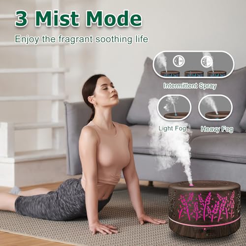 Diffusers for Essential Oils Large Room,600ml Essential Oil Diffusers for Home,Waterless Auto Off 7 Colors Changed 3 Mist Modes,Cool Mist Humidifiers for House Bedroom Decor,Gifts,Dark Wood - Image 3