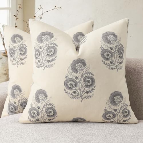 Image of YCOLL Vintage Floral Print Pillow Covers 20x20 Set of 2 Patterned Accent Decorative Cushion Covers Modern Farmhouse Throw Pillow Covers for Sofa Couch Chair Bed Living Room Home Decor, Rustic Gray
