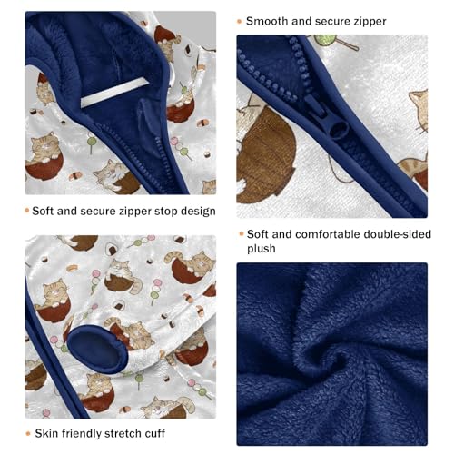 Cute Cat in Rice Bowl Girls Fleece Jacket Girls Fall Jacket Girls Zip Up Hoodie Girls Sherpa Jacket 2-10T3