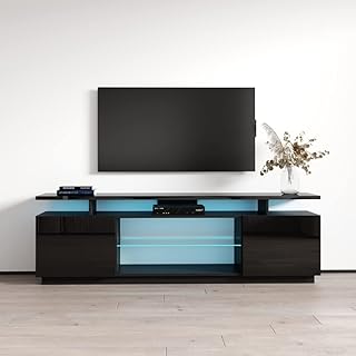 Eva K Modern TV Stand with Matte Glossy Finish - High Gloss Media Consol...