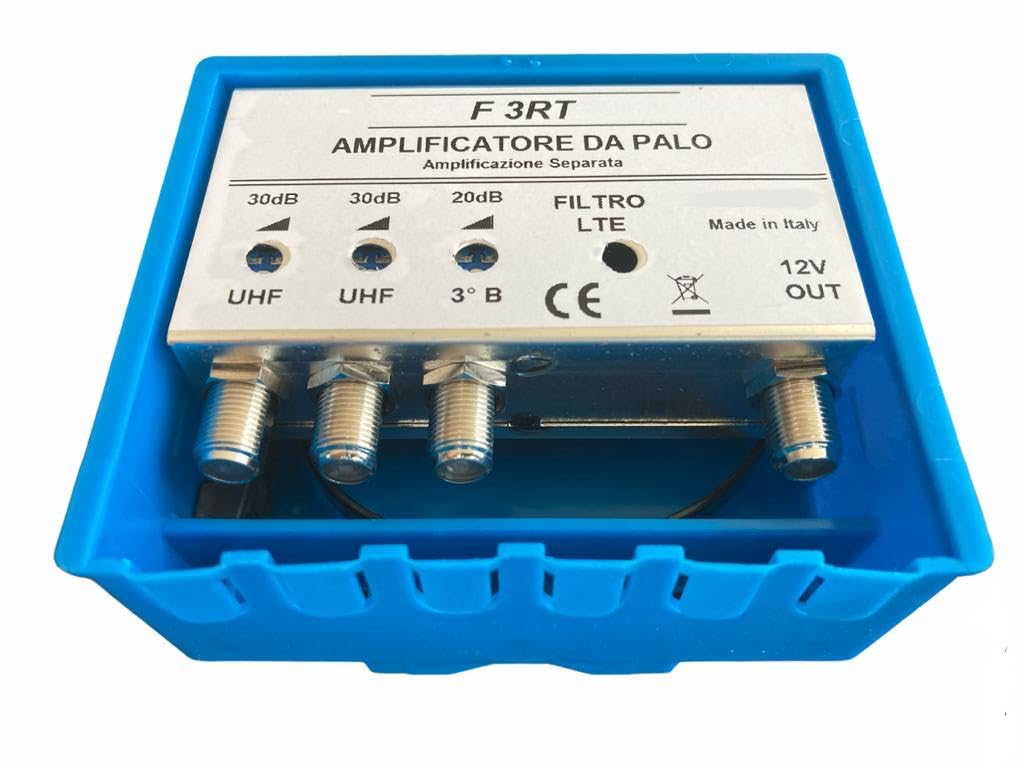 Amplificatore Antenna TV da Palo con Filtro Lte/5G, Guadagno Massimo 30Db Regolabile, Amplificatore Antenna TV 2 Ingressi Uhf+1 Vhf, Bande separate