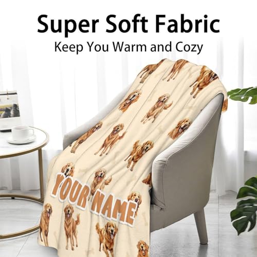 Custom Golden Retriever Blanket for Women, Men - 60x80 Inches Twin Size - Soft Fluffy Cozy Blankets Gift - Beige Cute Blanket for Bed, Sofa, Winter