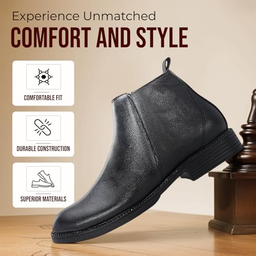 Image of STANPHORD Men Chelsea Ankle Boots | PU Zip Closure | Solid High-Top Casual Semi-Formal | Cushioned Insole | Office Outdoor Travel Wear (TPSL S16)