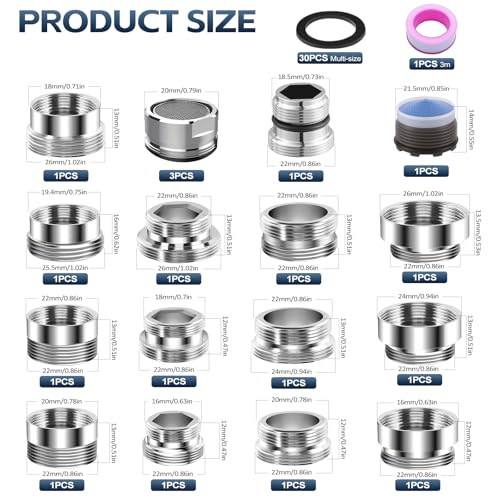 20er Pack Wasserhahn Adapter Set Wasserhahnadapter mit Dichtungen Messing Gewindeadapter für für Wasserfilter, WasserhahnLuftsprudler WasserhahnSieb, Adapter für Gartenschlauch Spülb