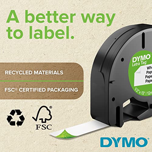 DYMO LT Plastic Labels for LetraTag Label Makers, Black Print, White Label Maker Tape, 1/2" x 13-Foot Roll (12 mm x 4 m) of Labelling Tape image 3