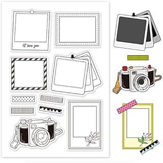 GLOBLELAND Camera and Photo Frame Pattern Silicone Clear Stamps Vintage Style Rubber Stamps Acrylic Stamps for Scrapbooking Photo Card Album Decor, 160 x 110 mm