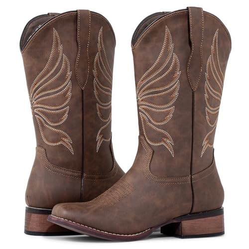 J’s.o.l.e Women’s Square Toe Cowboy Boots Wide Calf Cowgirl Boots Western Shoes