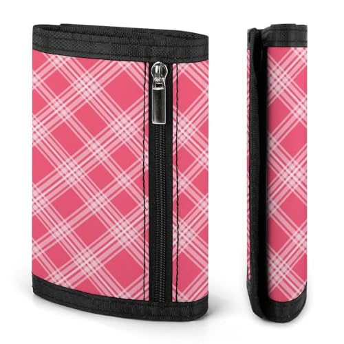 Pink White Plaid Print Wallet for Men, 8 Credit Card Holder Slim Minimalist Front Pocket Small Mens Bifold Wallets2