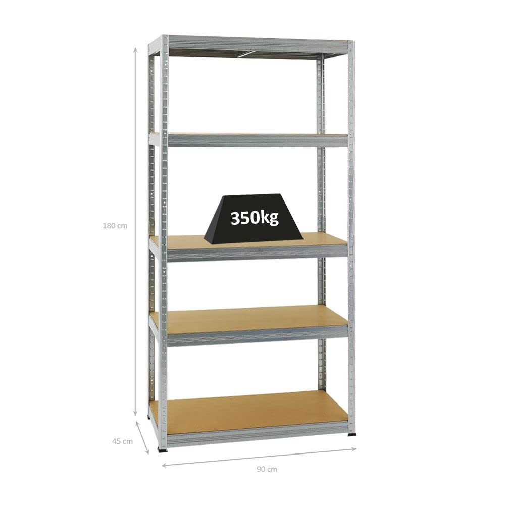 PROREGAL Schwerlastregal Slim Elephant Verzinkt 180x90x45cm Fachlast 350kg Kellerregal, Steckregal, Garagenregal, Lagerregal