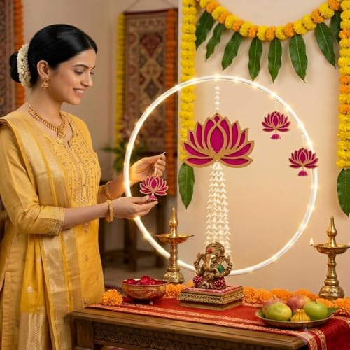Image of SpecialYou White Round Backdrop Stand for Decor, Ganpati Decoration Stand for Home, Backdrop for Pooja Room Decor Items, Ganapati Decor Items for Home