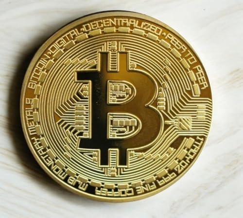 Promotech 24-Karat vergoldete 45 mm Durchmesser Bitcoin Münze Sammlerstück in Münzkapsel für jeden Kryptowährung BTC Fan