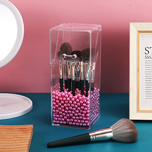 Image of Sooyee Makeup Brush Holder,Makeup Brush Organizer with 8mm Pink Pearls,Dustproof Makeup Brush holder with Lid