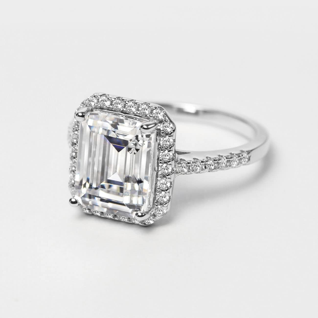 Michooyel S925 4.0ct Emerald Cut Engagement Ring for Women Halo Promise Ring Cubic Zirconia Sterling Silver Wedding Band Ring for Women - Image 8