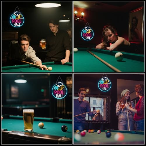 Image of Horseneon Pool Hall Beer Neon Sign LED Light Sign Wall Decor for Pool Hall, Game Rooms, Bars, Basements & Man Caves USB Powered, Adjustable Brightness Billiards Themed Lighting