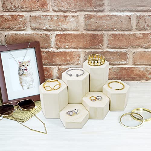 Mooca Wooden 6 Pcs Hexagon Risers For Display Jewelry And Accessories Display Stand (Wash White) #TOP6
