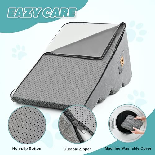 IFNOW Dog Stairs for Small Dogs 15.7''H, 4-Step Sturdy Dog Steps for Bed, Couch, Sofa, Waterproof Pet Stairs for Older Cats, Puppy, Removable Washable Cover, Non-Slip Curved Pet Ramp Indoor, Grey - Image 4