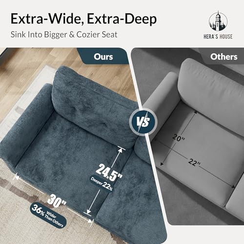Image of HERA'S HOUSE Modular Sectional Sofa Set for Living Room 3-Piece Deep Seats | Mid-Century Modern 6-Seater Cloud Sofa Set, Cyan, Rolled Arms & Nailhead Trim, Wider & Deeper Seats, Chenille Furniture Set