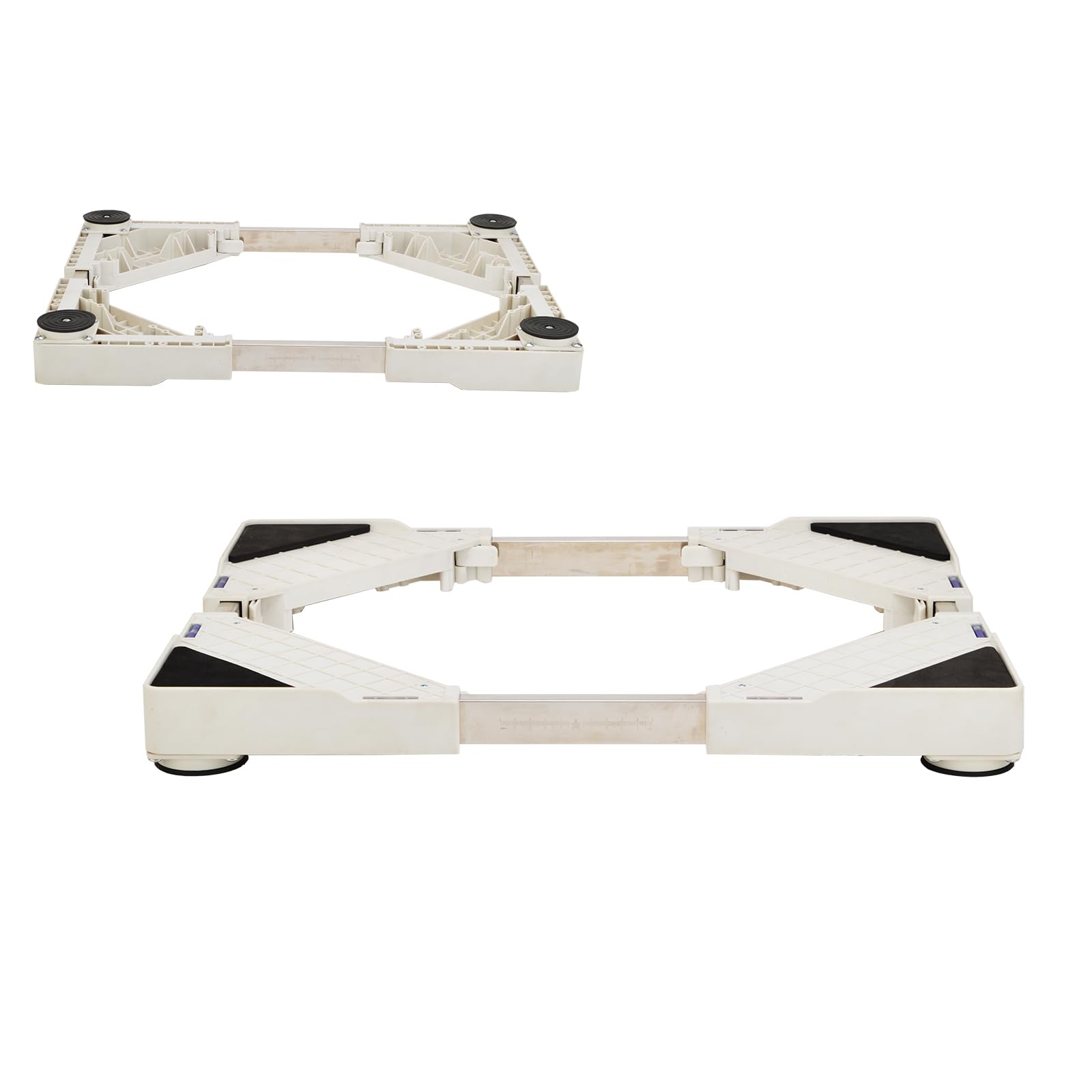 Soporte Lavadora Antivibracion, Soporte Lavadora Secadora Ajustable de 4 Pies Largo 19.7-30.3in Ancho 17.7-28.3in Altura 2.2in Carga 250kg Base para Lavadora Secadora Frigorífico Congelador Blanco