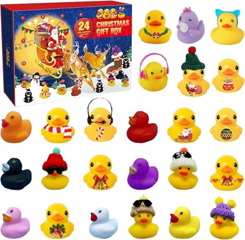 Vibbang Gummienten Adventskalender 2025 Kinder, 24 Stück Weihnachts Countdown Kalender mit 24 Gummienten, Weihnachtskalender Enten, Bath Spielzeug, Geschenke für Kinder Baby Kleinkinder Jungen Mädchen