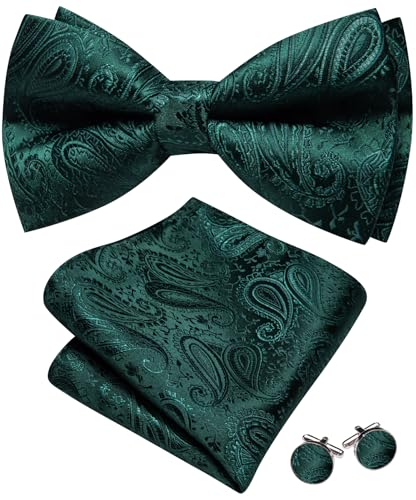 Image of YOHOWA Paisley Striped Men Bow Tie Pre-Tied Formal Adjustable Colorful Bowties Handkerchief Cufflinks Set Wedding Party
