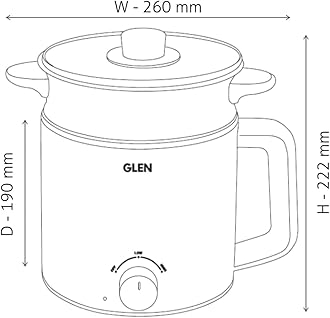 Glen Multicooker Electric Kettle Multipurpose 1.5 Litre, 600W, with Steamer, Cook, Boil & Steam, Egg Boiler, Auto Shut-off, 2 Heat Settings -Silver & Black (9016)