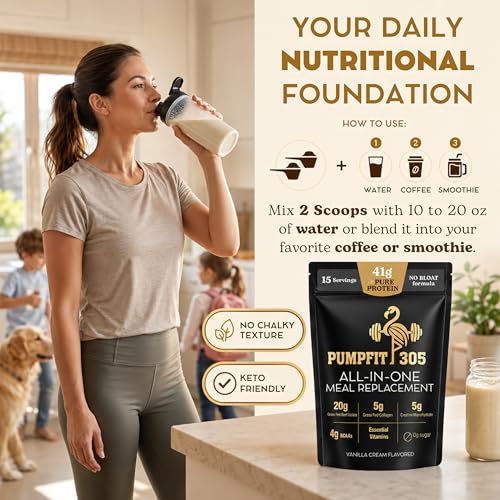 Image of All-in-One Meal Replacement Shake Powder, 41g Grass-Fed Beef Protein + Creatine+ Collagen, BCAAs, Probiotics, Vitamins, Healthy Vanilla Protein Smoothie, 15 Servings