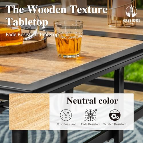 Image of HERA'S HOUSE Outdoor Dining Table for 6, Metal Table w /Umbrella Hole