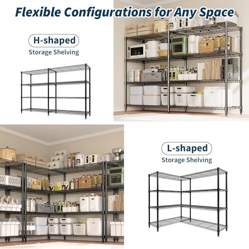 Image of GarveeTech 4-Tier Storage Shelves Metal Shelving Unit 13.8 inch D x 59 inch W x 59.5 inch H, 1060 LBS Heavy Duty Wire Shelving, l-Shaped Storage Rack with Adjustable Shelf for Home, Pantry & Warehouse