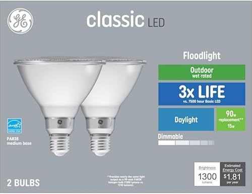 GE Bombilla LED clásica EQ Par38 de 90 vatios regulable (2 unidades)