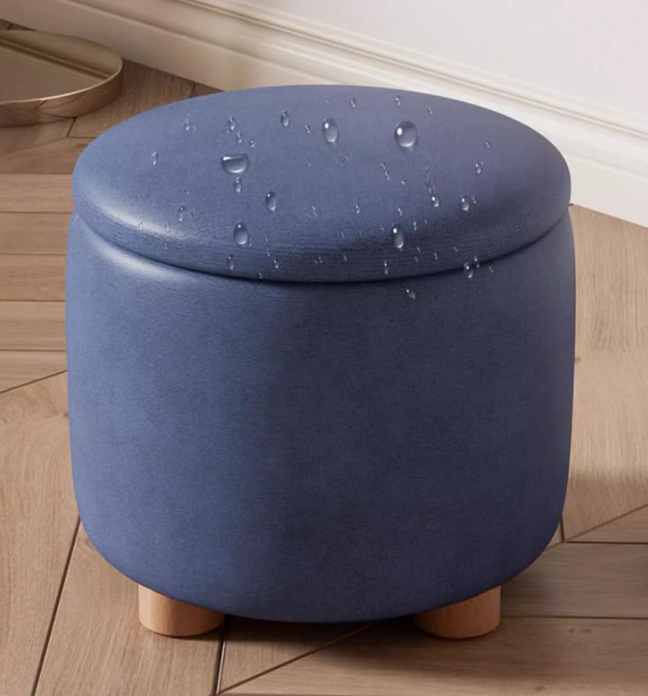 Pouf rotondo con contenitore, poggiapiedi in finta pelle, grande spazio di archiviazione, imbottito, sgabello per soggiorno, camera da letto, ingresso (marrone)