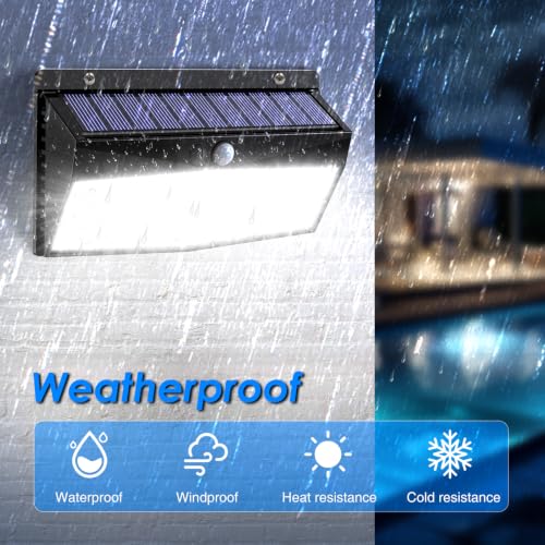 Image of Peasur 368 LED Solar Motion Sensor Lights Outdoor Waterproof with 3 Modes | 2 Pack, Cool White, Black Frame, Solar Powered, Security Lighting for Outside Yard Wall Garden Backyard Garage