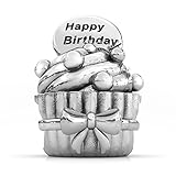 Authentic BELLA FASCINI Happy Birthday Cupcake Gift Charm Bead - Sterling Silver - Fits European Bracelet