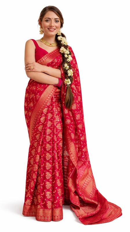 Sari de seda Banarasi vestido de fiesta con blusa para confeccionar