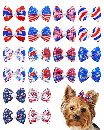 PET SHOW 20 Pack 4th of July Small Dog Hair Bows with Alligator Clip