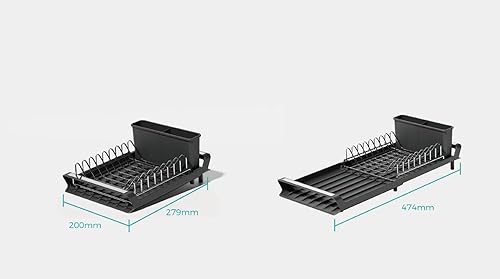 Miniatura 3 de Escurridor de platos expandible pequeño con soporte extraíble para cubiertos antideslizante, escurridor compacto para fregadero de cocina y mostrador