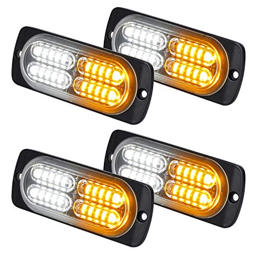 ASPL 4pcs 24-LED Surface Mount Grille Flashing Strobe Lights, Super Bright Mini LED Light-Head Emergency Hazard Warning lights for Construction Vehicle, SUV, Tow Truck Van (Amber/White)
