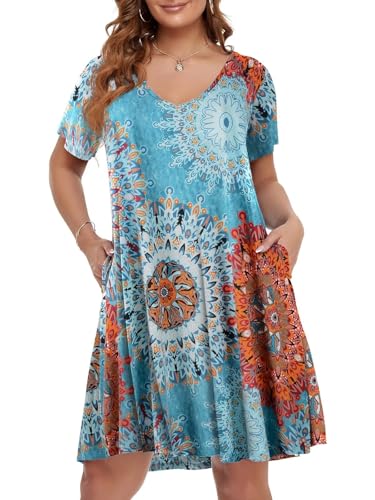 Image of BELAROI Women Casual Summer Dresses Loose Tshirt Beach Sundress V Neck Plus Size Swing Tunic Pockets