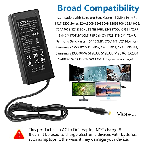 Shnitpwr 14V Power Cord For Samsung Monitor 14V 3A 2.5A 2.14A 1.78A 42W Power Supply Ac Dc Adapter For Samsung Syncmaster 15" 17" 18" 19" 20" 22" 23" 24" 27" Screen Tft Led Lcd Tv Monitor #TOP4