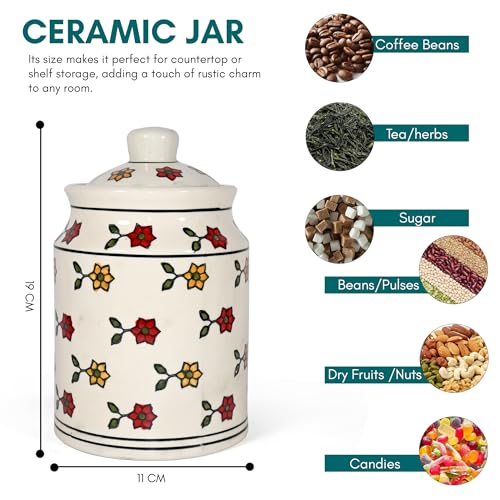 Image of Ceramic Pickle Jars For Storage Achar Chini Mati Barni Jars Jadi Jadilu Pots Containers For Storing Salt, Tamarind Kitchen Storage With Lid, 850ML NON AIRTIGHT, Multicolour Floral Design