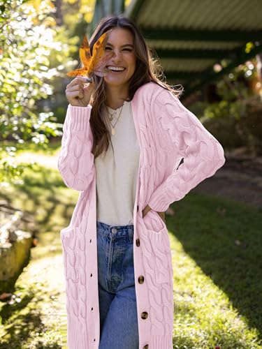 Image of PRETTYGARDEN Womens Cable Knit Button Long Cardigan Sweaters