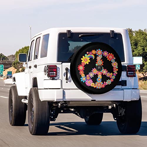 Image of Colorful Peace Flower Spare Tire Cover with Backup Camera Hole Wheel Tire Cover Fit Trailer, RV, SUV and Many Vehicle 17inch