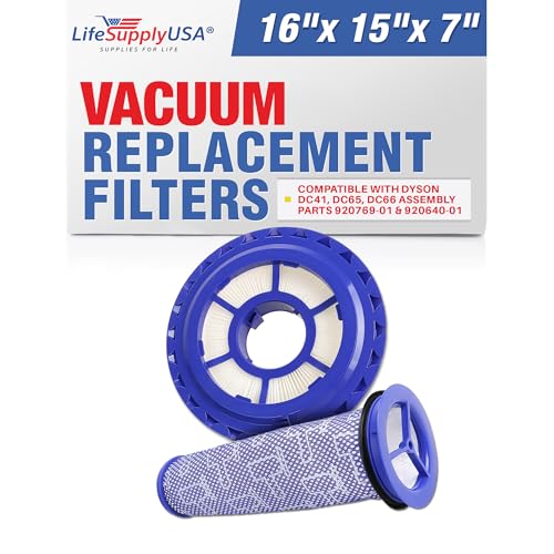 LifeSupplyUSA HEPA Post-Motor Filter & Pre-Motor Filter Kit Replacement Compatible with Dyson DC41, DC65, DC66 Assembly Parts 920769-01 & 920640-01