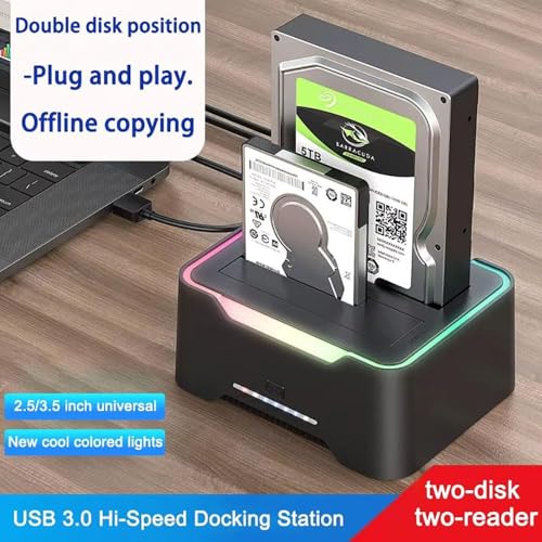 Image of ETZIN RGB SATA to USB 3.0 Hard Drive Docking Station with Offline Clone Function USB 3.0 SATA Dual Bay RGB Lamp Effect Hard Disk 2.5 /3.5 Inch Docking Station for Clone HDD SSD Used External