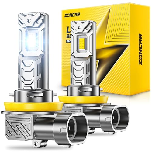 ZonCar H16 H8 H11 LED Bulb White 60 000 LM 800% Brighter Enhanced Penetration in Foggy Rainy Snowy Daytime Running H11 LED Fog Lights 1:1 Mini Size Plug & Play Pack of 2