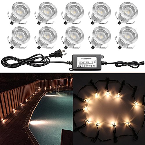 Low Voltage LED Deck Light Kit, QACA Stainless Steel Waterproof Recessed Wood Decking Stairs Garden Yard Patio Decor Lamp Outdoor Warm White LED Lighting, Pack of 10 Low Voltage LED Deck Light Kit, QACA Stainless Steel Waterproof Recessed Wood Decking Stairs Garden Yard Patio Decor Lamp Outdoor Warm White LED Lighting, Pack of 10
