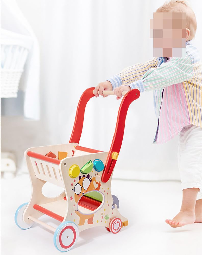 Dziecięcy chodzik wózek na zakupy, sorter kształtów wózek do pchania | Zabawka do sortowania kształtów, trener chodzenia dla niemowląt, zabawka Montessori